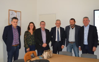 De g. à d., Patrick Desroches, Céline Poulin, Marc Sangoy, Yves Séguy, Bernard Lacour et Jérôme Chevalier.