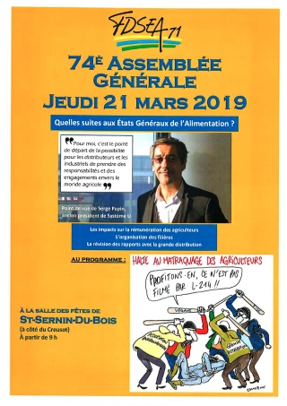 Quelles suites aux EGAlim ? Réponses à l'Ag de la FDSEA de Saône-et-Loire, le 21 mars à St-Sernin-du-Bois